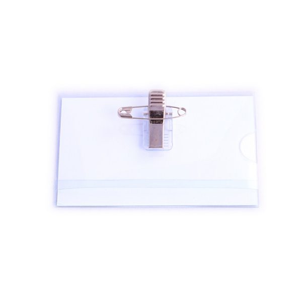 Clear conference card holder with a alligator clip and pin on the back SKU: CCHC01