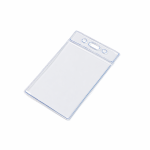 CHFV01 Clear flexible plastic ID card holder with slot holes and badge clip openings for lanyard attachment on a white background