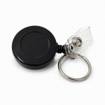 Black Economy Retractable Reel Zinger with Clear Vinyl Strap Clip and Key Ring RRE302-BK