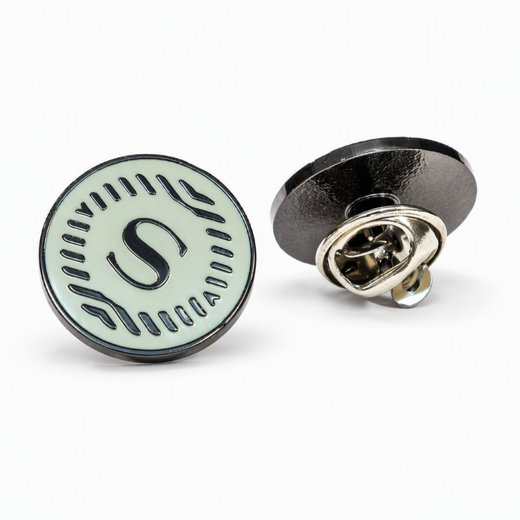 Sheraton Hotel circular white and silver custom enamel pins aka lapel pins by ID Supplies